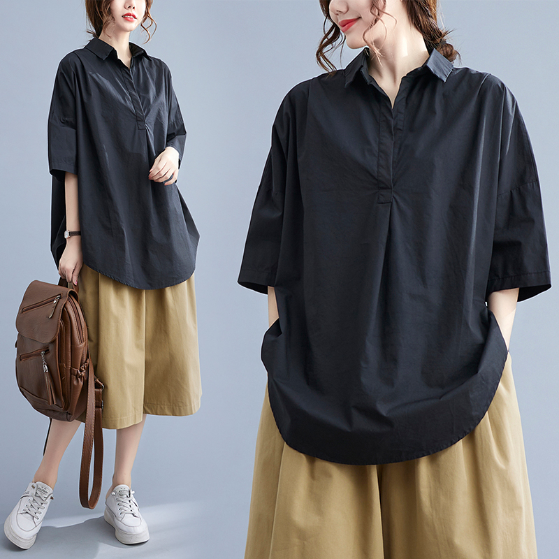 小菲家~2023夏季新款黑色衬衫女设计感小众港风复古上衣休闲衬衣