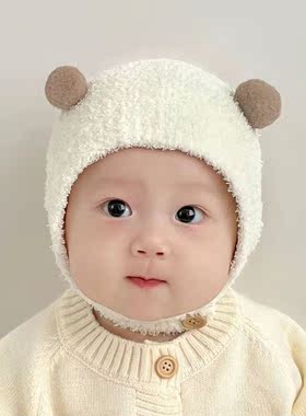 婴儿帽子三月龄宝宝帽子包头帽新生儿可爱护耳帽大冬天保暖毛绒帽