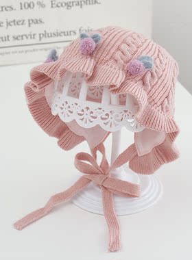 婴儿公主帽子秋冬季可爱幼儿针织3个月1护耳冬天加厚女宝宝毛线帽
