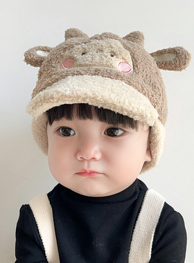 婴儿帽子秋冬季小羊造型鸭舌帽男童女宝宝可爱加厚冬天护耳棒球帽