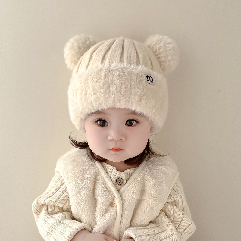 婴儿帽子秋冬款男宝宝女童可爱保暖女孩秋冬季男孩毛线帽冬天护耳