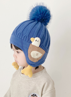 宝宝帽子秋冬季毛线针织可爱护耳男女童冬天保暖儿童卡通婴儿帽子