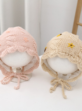 婴儿帽子秋冬款洋气可爱女宝宝手工针织帽冬天女童保暖护耳毛线帽