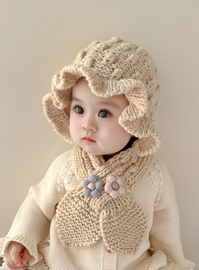 女宝宝帽子冬季韩版洋气婴儿针织护耳一体帽秋冬天女童防风毛线帽