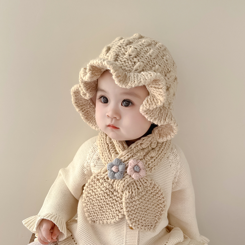 女宝宝帽子冬季韩版洋气婴儿针织护耳一体帽秋冬天女童防风毛线帽