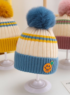 宝宝帽子冬季可爱婴儿毛线帽护耳保暖针织秋冬天男孩女儿童套头帽