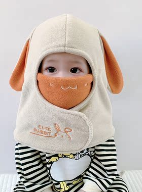 宝宝帽子冬季护耳朵口罩一体毛绒帽男女婴儿童秋冬天保暖防风帽子