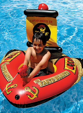 网红水上玩具海盗船充气泡泡水枪儿童玩具喷水橡皮艇小艇游泳坐骑