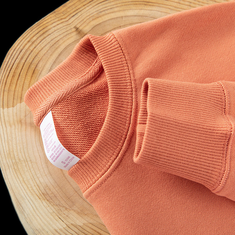 橙色350g重磅加绒圆领卫衣纯棉纯色宽松质感简约休闲秋冬季男女