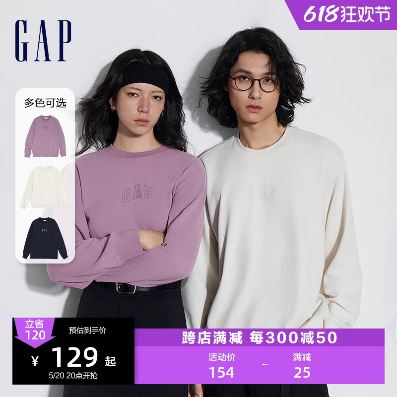 Gap男装2024春季新款LOGO美式复古圆领卫衣时尚简约情侣装454250