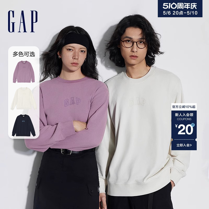 Gap男装2024春季新款LOGO美式复古圆领卫衣时尚简约情侣装454250