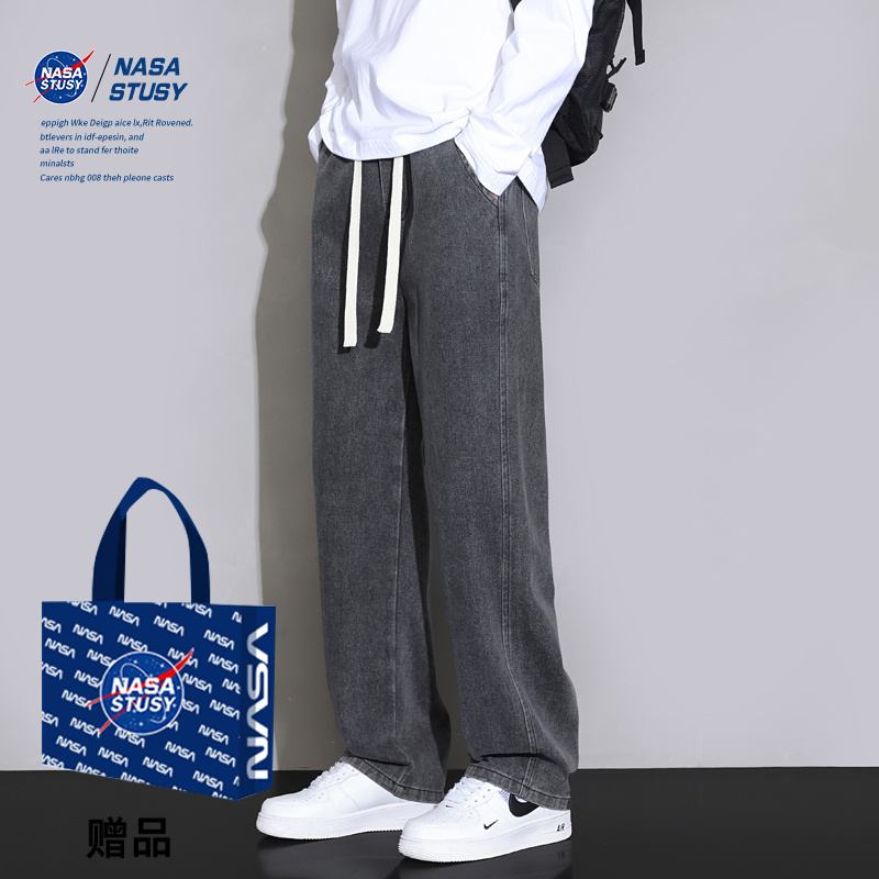 NASA阔腿牛仔裤男士春夏2024新款美式vibe宽松直筒裤潮牌休闲长裤