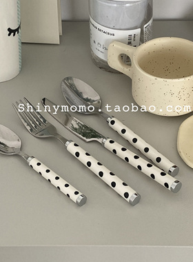 Shinymomo西餐厅不锈钢餐具波点复古款ins博主盘子勺子美食餐具