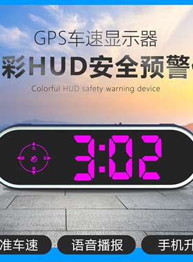 新款炫彩汽车HUD抬头显示器多功能时间车速安全预警仪电子狗测速