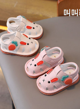 叫叫鞋女宝宝鞋子软底婴儿学步鞋带响0-1到3岁防滑女童公主凉鞋夏
