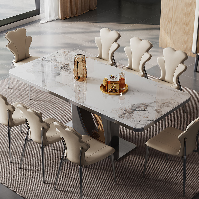 高端岩板餐桌椅组合家用小户型新款六人长方形意式轻奢微晶石餐台