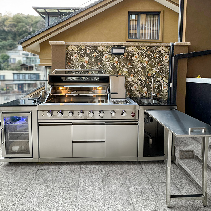 户外工匠整体式庭院烧烤台6+1烧烤炉架嵌入式户外厨房花园免安装