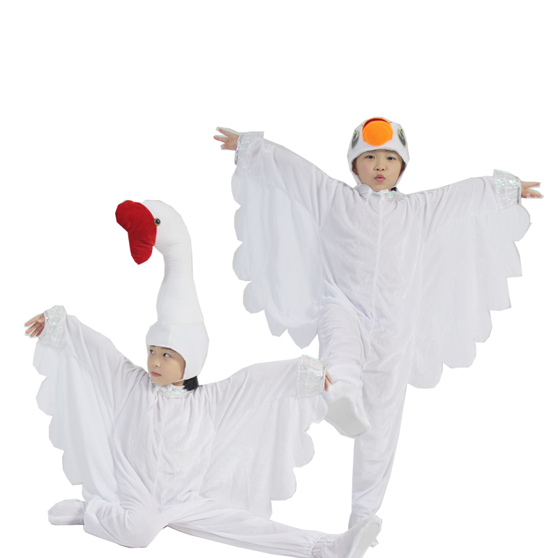 新款白色小天鹅演出服黑色仙鹤幼儿童学生动物造型亲子舞蹈表演服