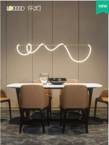 北欧设计师款简约现代轻奢大气客厅极简线条长条吧台餐厅餐桌吊灯