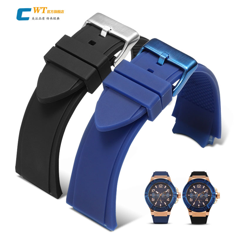 适配GUESS盖尔斯原装手表带硅胶男W0247G3 W0040G7凸口蓝色橡胶带