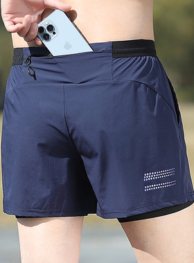 可放手机马拉松专用透气冰丝速干跑步短裤男士运动夏季薄款三分裤