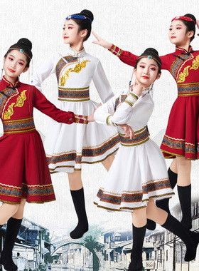 儿童蒙古服装服族女蒙古袍舞蹈演出服民族冬装女童男童蒙古服饰