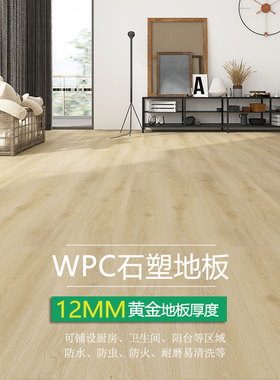 爱特WPC木塑锁扣地板12mm加厚地暖石晶SPC石塑地板家用防水潮静音