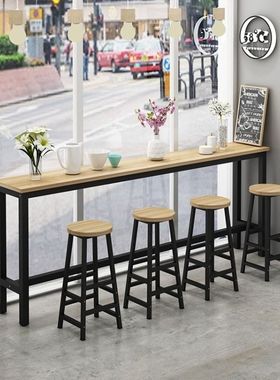 靠墙吧台桌长条桌窄桌高桌子家用奶茶店桌椅组合高脚桌商铺长桌椅