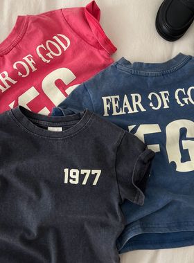 儿童短袖T恤2024夏季新品男童女童数字半袖上衣男孩宝宝做旧体恤