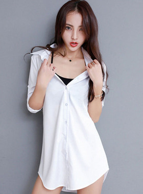 衬衫女设计感小众心机上衣褂前短后长外套白色雪纺衫垂感性感衬衣