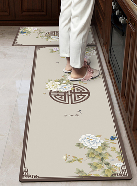 厨房地垫防滑防油吸水垫门口耐脏脚垫防水家用免洗可擦新中式地毯