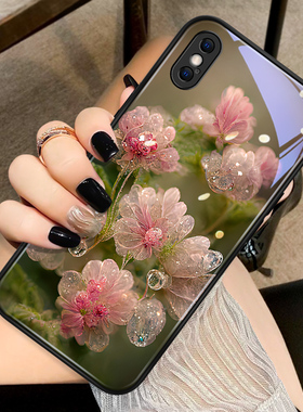 适用苹果x手机壳iPhonexr新款xsmax玻璃xs女2023年10全包十防摔个性创意花卉艺术男xsxmax镜头xmax保护套