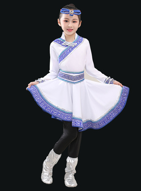 儿童蒙族舞蹈服饰裙子男女童幼儿园少数民族蒙古族女孩表演出服装