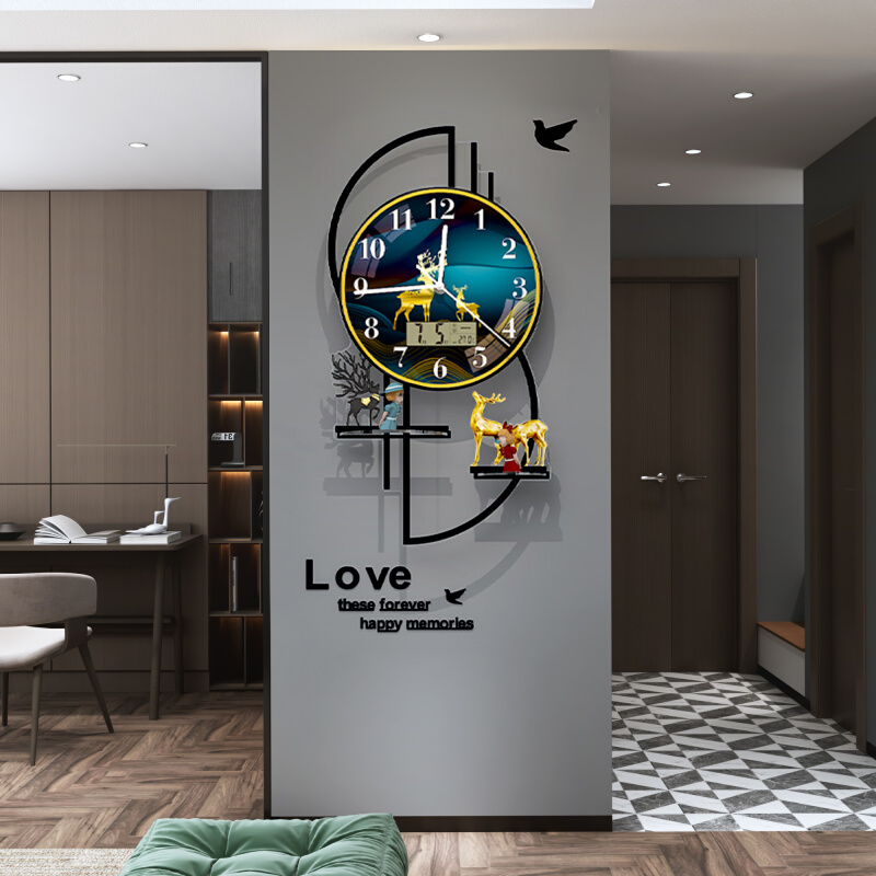 2023新款钟表挂钟客厅装饰画约沙发背景墙壁画大气餐厅挂画