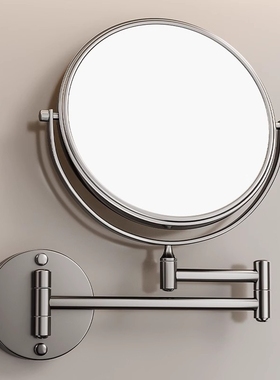 浴室可伸缩壁挂化妆镜卫生间免打孔美容镜折叠酒店放大镜子枪灰