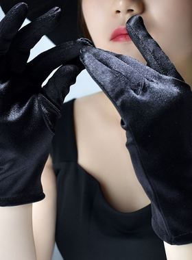 珠宝店导购专用钻石手表拍照高档缎面黑色薄款礼仪奢侈品展示手套