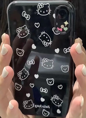 可爱甜酷kitty猫手机壳iPhone13适用12苹果14promax软11女8p黑色X软壳15