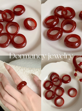 「车厘子红」新中式高级感小众设计仿玉石红玛瑙树脂显白戒指指环