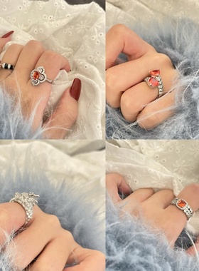 新中式锆石龙形开口戒指国潮时尚设计感食指戒高级感气质手饰玫红