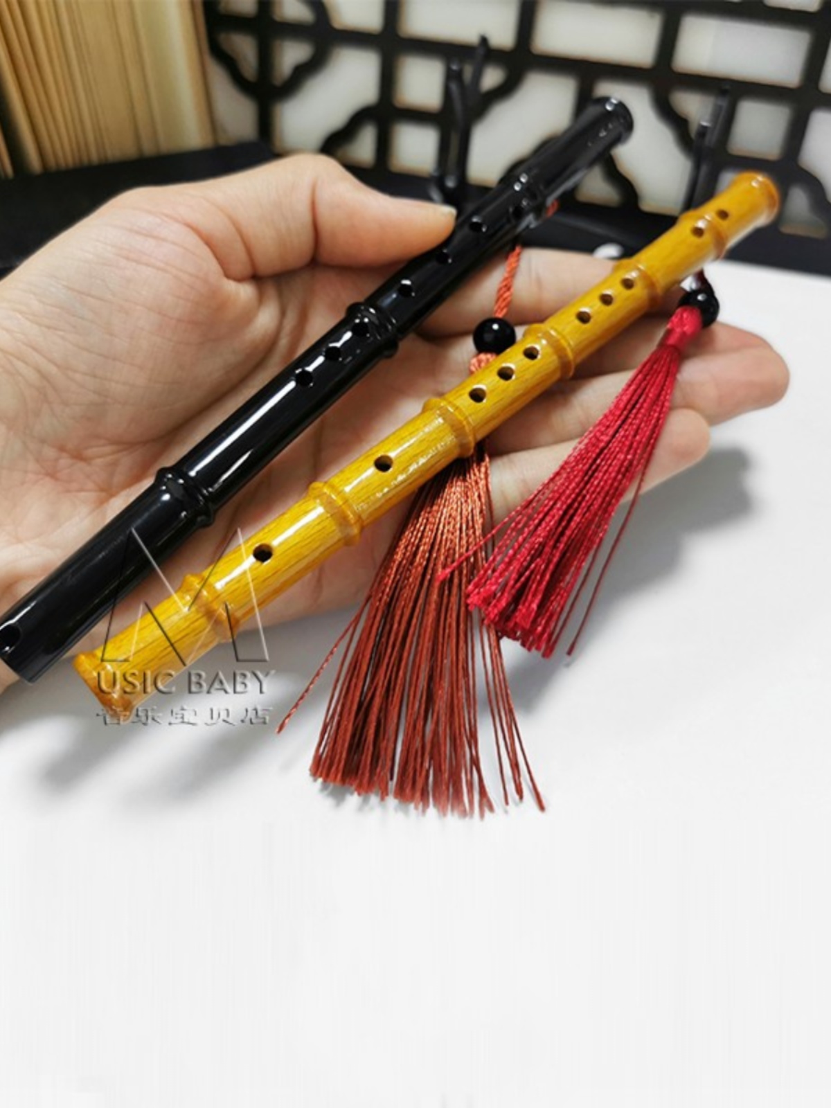 迷你竹笛箫模型摆件木制工艺品中国传统民族乐器礼物竹笛相框礼品