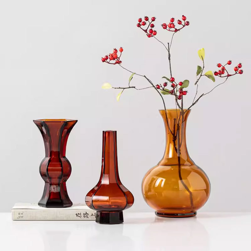 新中式彩色琉璃花瓶玻璃高级感样板房间书房茶室家居软装饰品摆件