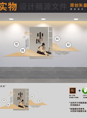中医科院文化墙中医馆四季养生之道理疗健康背景墙AI+CDR+PSD素材
