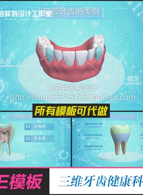 三维牙齿健康科普宣传片模板AE模板口腔医学科学生物医疗牙齿护理