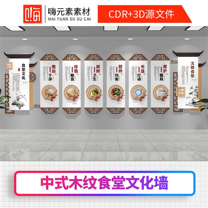 饮食卫生健康宣传墙食品安全形象墙文化墙AI矢量CDR模板VIP特惠