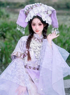 改良壮族服装女蕾丝刺绣重工少数民族舞台演出服饰布依族大理摄影