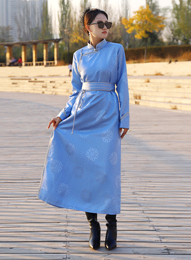 新款蒙古服装女士改良现代蒙古袍传统长袍日常生活装民族服饰礼服