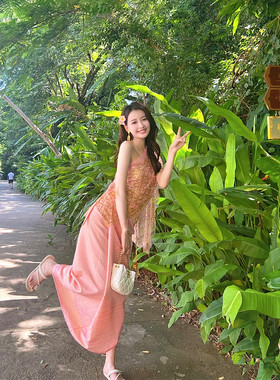 西双版纳傣族套装裹胸筒裙披纱五件套泰国东南亚民族风写真服装女