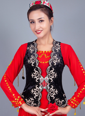 新疆民族舞马甲女士舞蹈演出服装坎肩广场舞夏修身高档金丝绒马夹