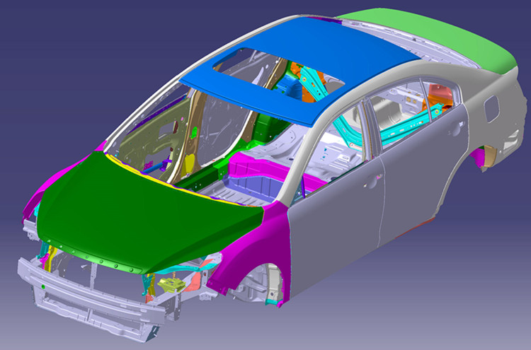轿车白车身3D数据模型图纸/整车车身设计CATIA文件三维模型