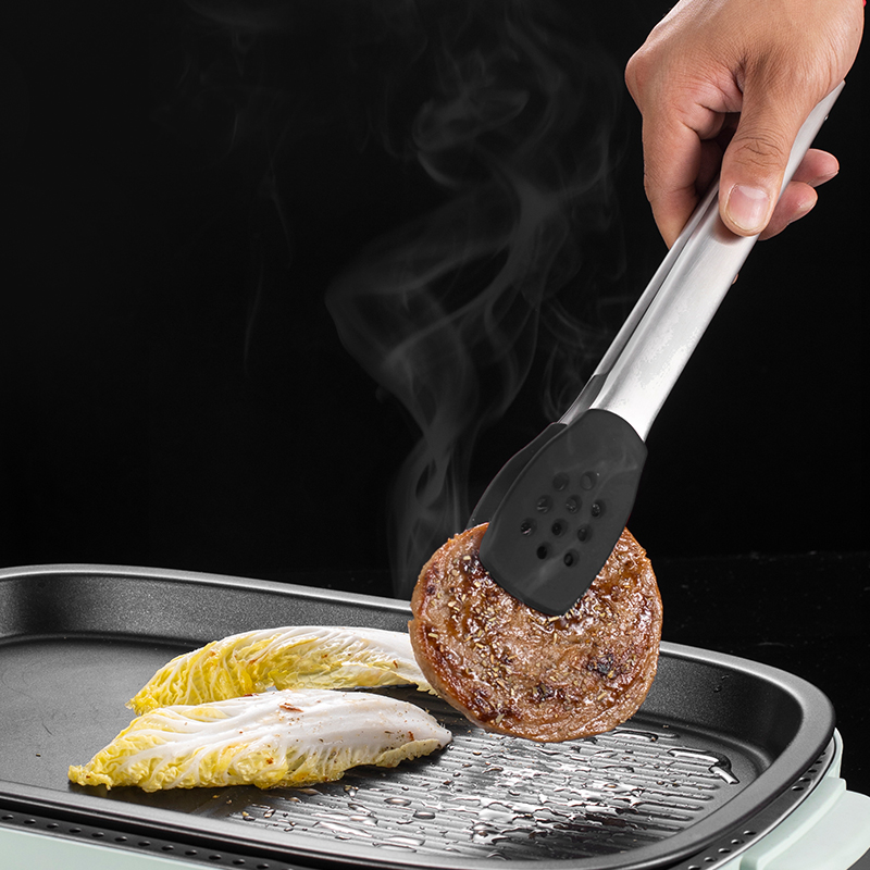 不粘锅专用牛排夹304不锈钢烤肉夹子耐高温硅胶防烫食物夹 烧烤夹